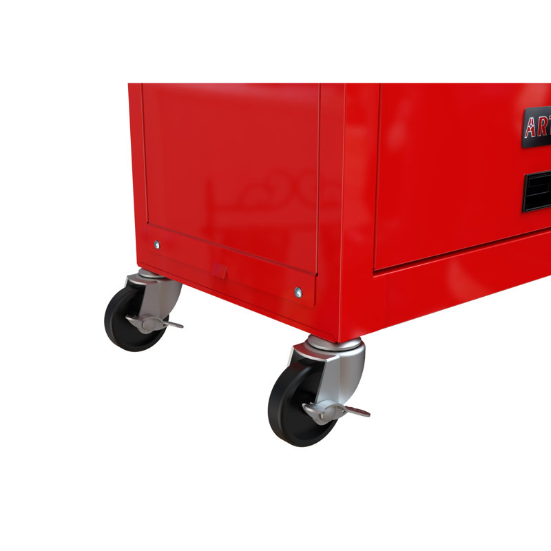 Coffre à outils rouge à grande capacité avec 8 tiroirs, revêtement thermolaqué, armoire de rangement à roulettes à roulement lisse