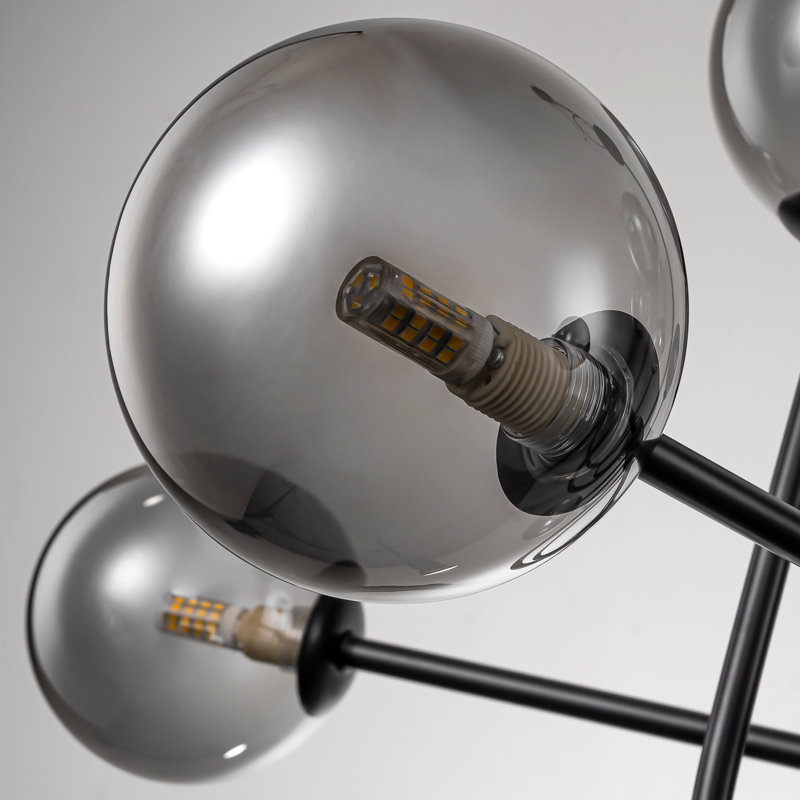 Lustre linéaire moderne en verre à 13 lumières Rael, Noir / fumé