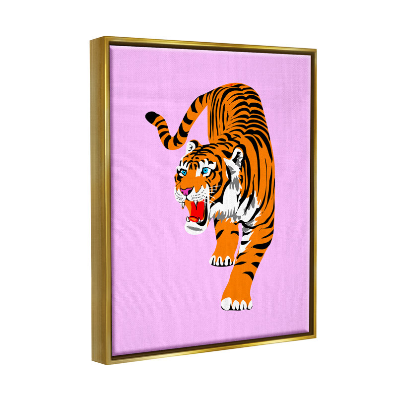 «Roaring Tiger on Pink Floater», art mural sur toile par lulusimon, H 21 po x l 17 po x P 1,7 po