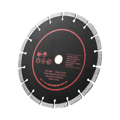 Jeu de lames diamantées de 9 pouces, pour béton et maçonnerie, alésage de 7/8 pouce, segments diamantés durables, noyau en acier 65Mn, convient à la coupe à sec et à l'eau, coupes nettes sur béton, brique, pierre et granit