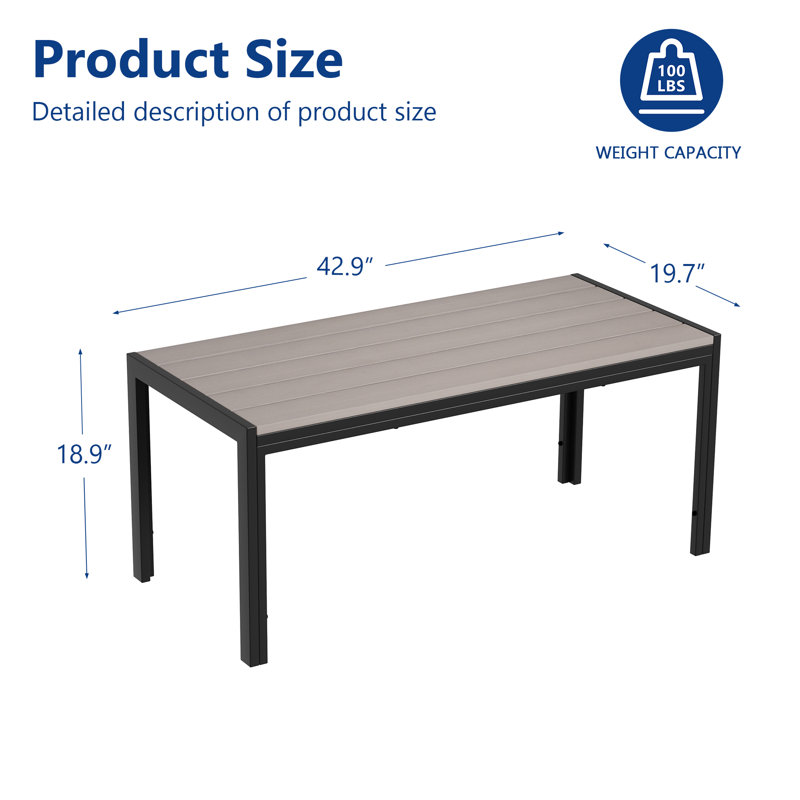 Table basse rectangulaire d'extérieur avec protection UV, Gris