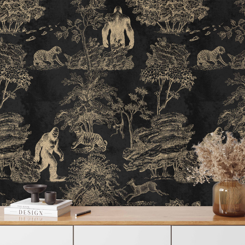 Black Bigfoot Toile de Jouy Wallpaper