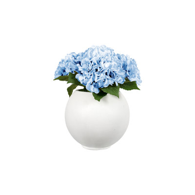 Blue Real-Touch Hydrangeas In Round White Planter