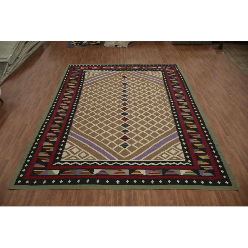 Tapis kilim à motif géométrique tribal 12 x 15
