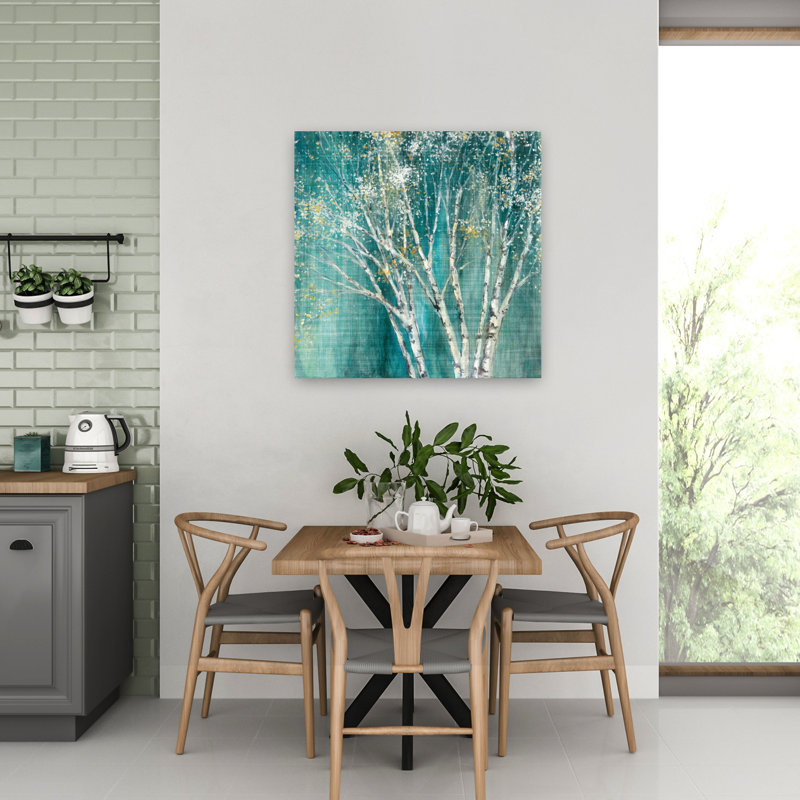 Bouleau bleu contemporain avec bouleaux, H 32 po x l 32 po