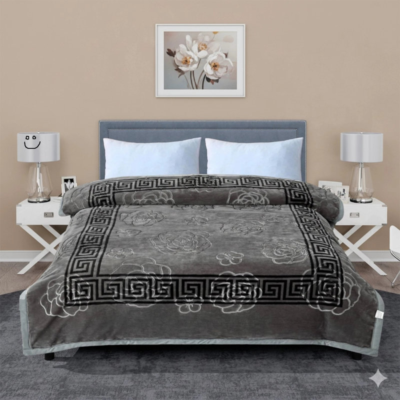 Plain Weave / Muslin Throw Blanket, Grey Floral
