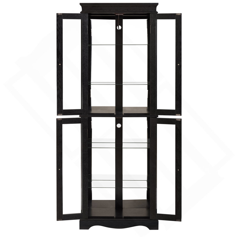 Lighted Glass Curio Display Cabinet With Wood Frame - Elegant Glass Storage For Wine, Toys & Collectibles - For Living Room, Kitchen & Pantry - Bulb Included
