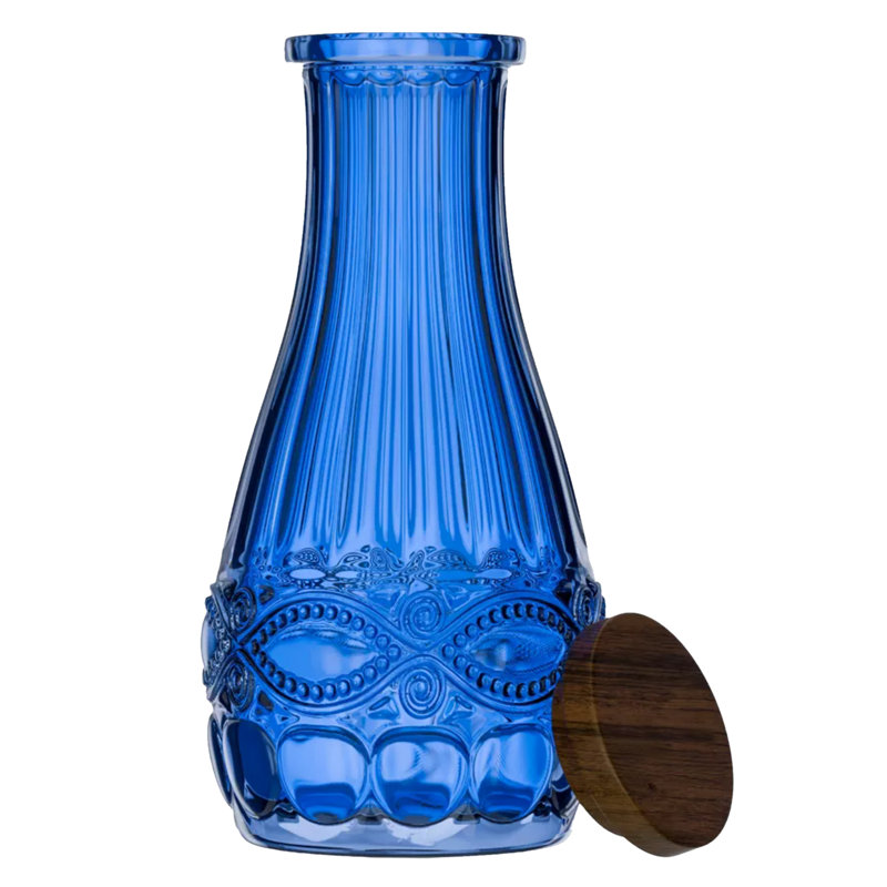 Carafe avec couvercle en bois, bleu