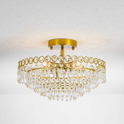 5-Light Crystal Semi-Flush Mount Chandelier with Clear Crystals