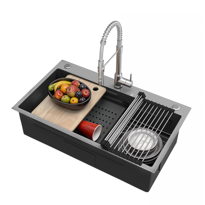 32" Stainless Steel Drop-In Kitchen Sink with Cup Washer and Nano Coating 