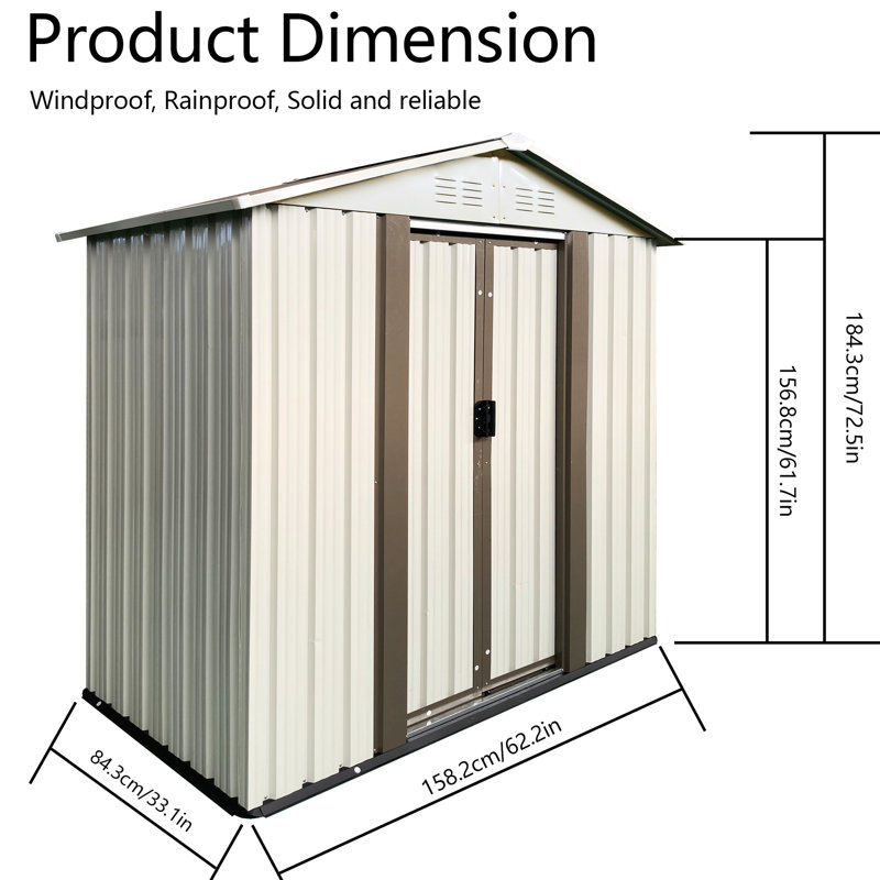 Abri de jardin extérieur de 5 pi x 3 pi avec nouveau design en blanc crème, structure en alliage d'aluminium et anticorrosion, ventilé pour garder les articles au sec, protection des panneaux muraux qui se chevauchent, rangement manuel inclus
