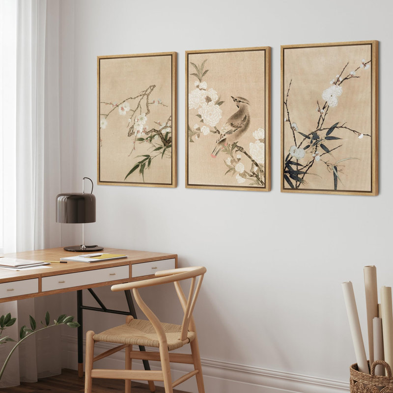 Minimal rose, fleur, arbre, oiseau, illustrations, art moderne, botanique, floral, maison de campagne, Cadre naturel flottant