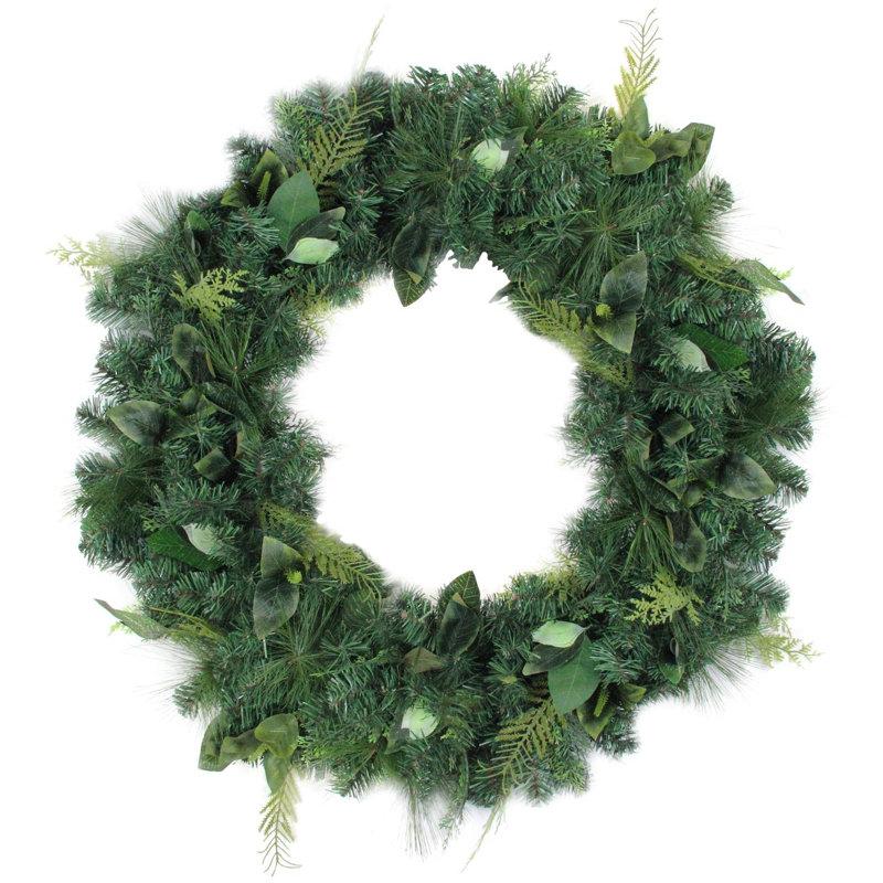 Couronne de Noël verte avec feuillage artificiel et branches d'aiguille - 36 pouces non éclairée