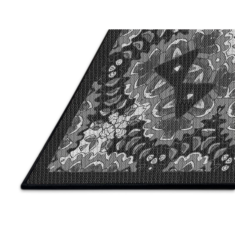 Laine tissée à la machine de style oriental et polyester noir/gris Tapis décoratif, Rectangle 4 pi x 6 pi
