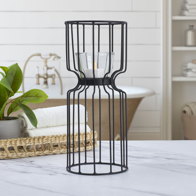 Tall Black Metal Wire and Clear Glass Votive Holder