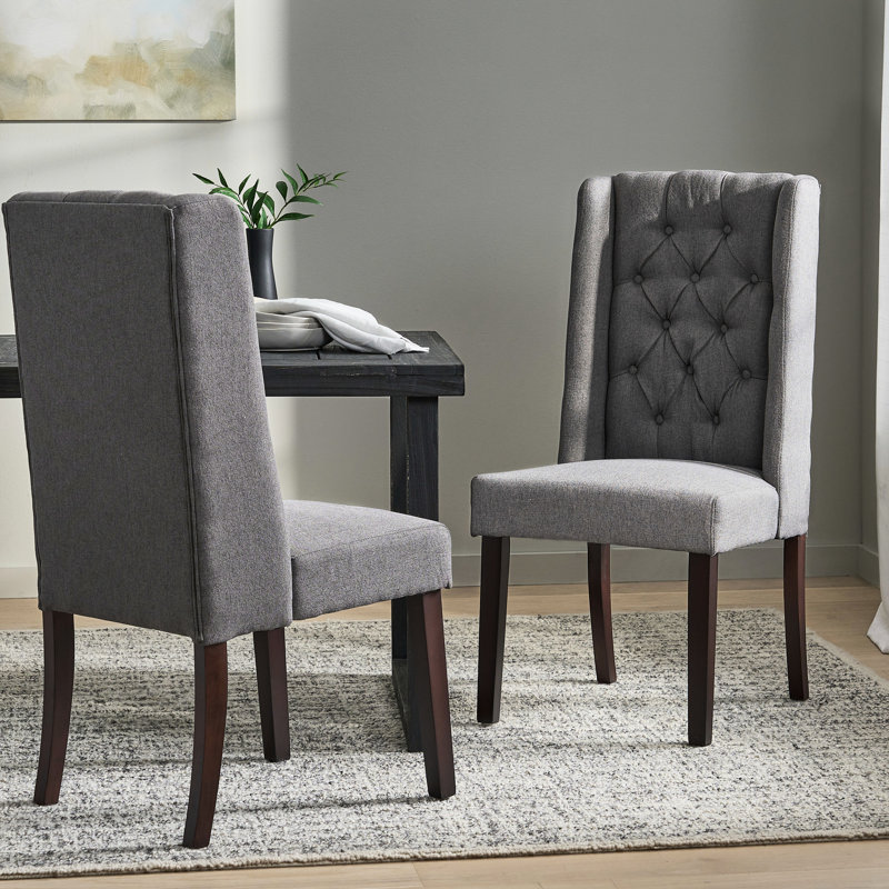 Chaises de salle à manger à haut dossier, 2 pièces, tissu gris foncé, bois de bouleau, Gris foncé