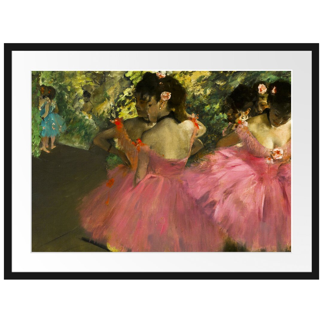 Gerahmter Kunstdruck The Pink Dancers in Front of the Ballet von Edgar Degas