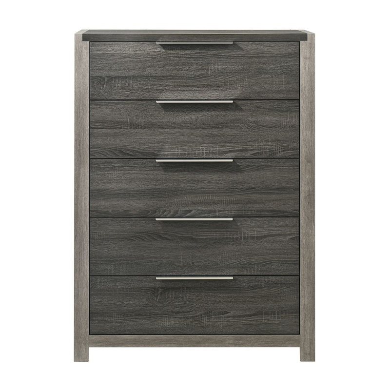 Commode de rangement moderne à finition grise 1pc avec meubles de chambre à coucher en bois 5X tiroirs, Gris