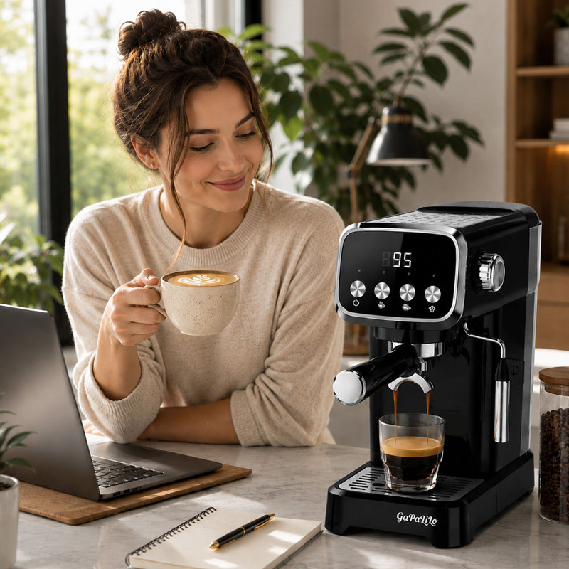 Machine à espresso à 20 barres avec buse à vapeur, affichage de la température, chauffe-tasses et réservoir d'eau amovible de 43 oz pour café au lait, cappuccinos et café à la maison