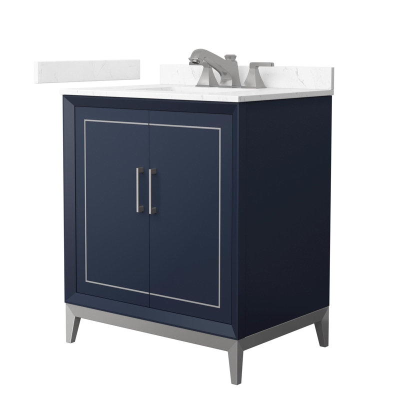 Marlena 30" Freestanding Single Bathroom Vanity with Cultured Marble Top, Brushed Nickel, Blue