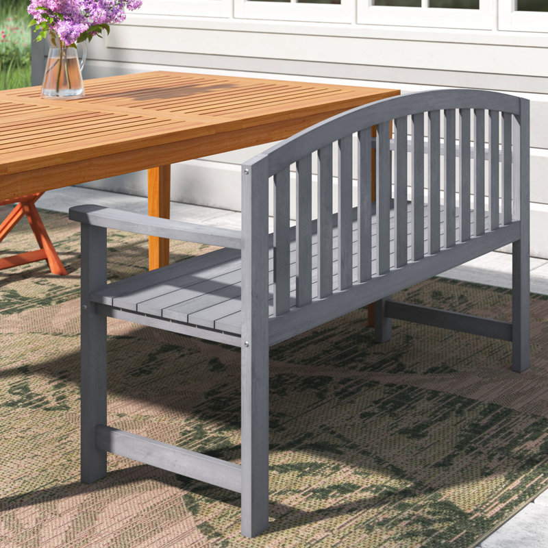 Analys Outsunny 56" Outdoor Wood Bench, 2-Seater Garden Bench with Backrest and Armrest, Patio Bench, Gray