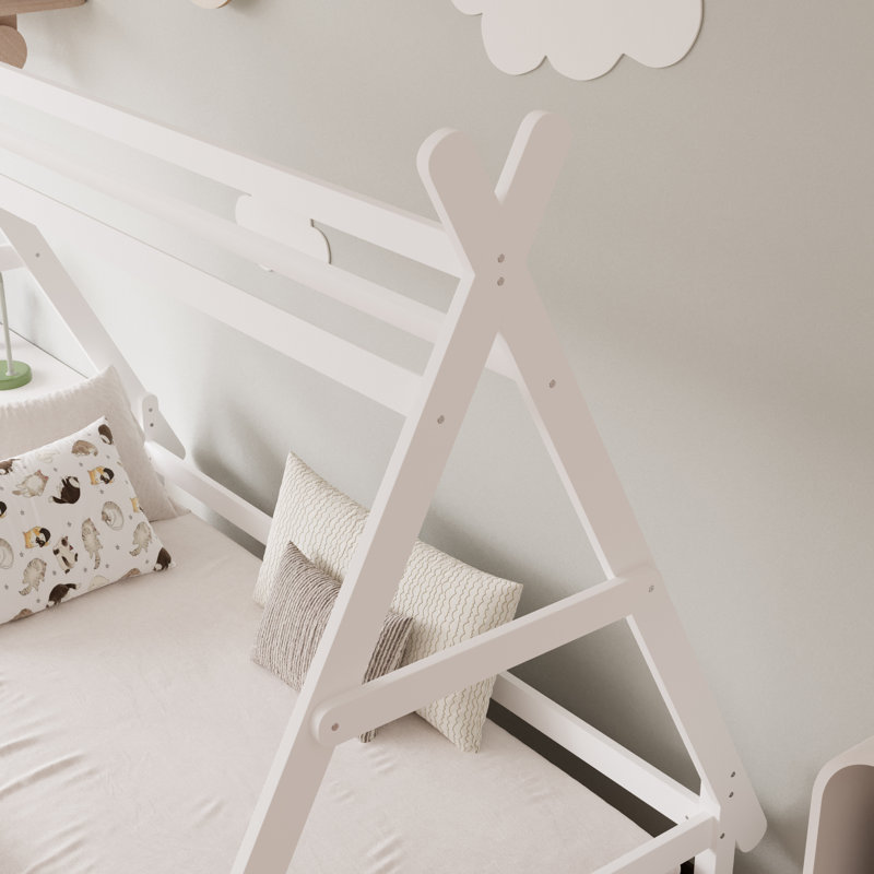 Lit plateforme simple avec structure triangulaire pour enfants, Blanc