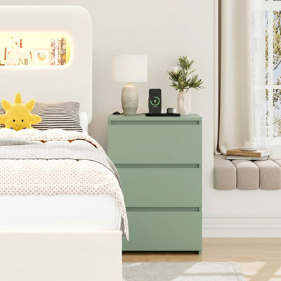3-Piece Bedroom Sets, ONE Storage Bed With Drawers & TWO 3-Drawer Nightstands With Charging Port