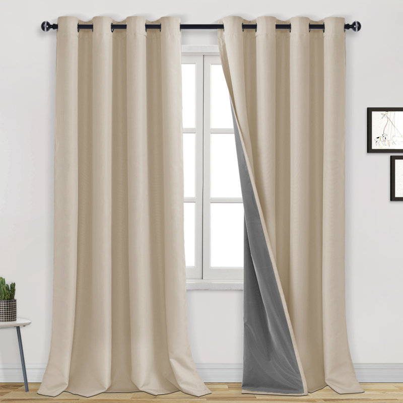 2 Panels 100% Blackout Curtains Sun Blocking Curtains Thermal Insulated Full Room Darkening Noise Reducing Grommet Top Window Panels for Bedroom and Living Room