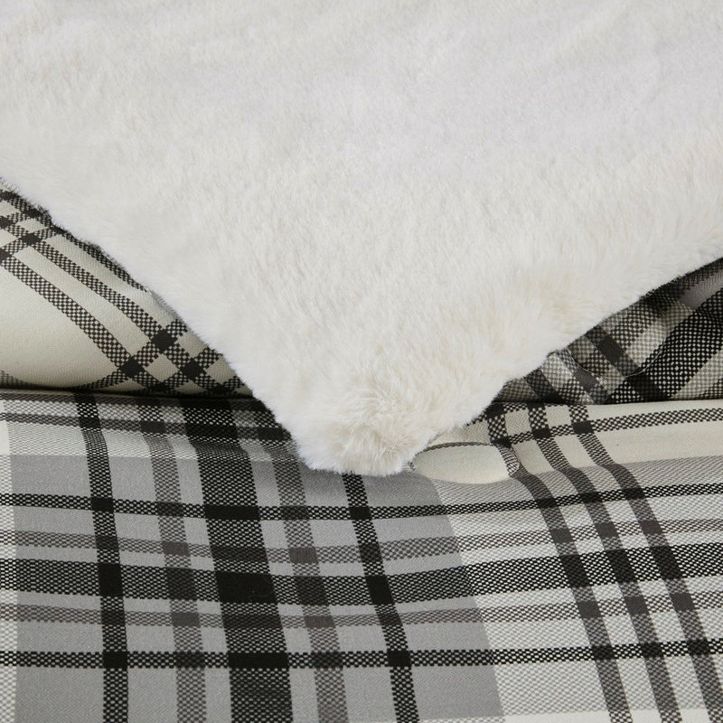 Édredon en duvet synthétique avec fausse laine et fourrure, écossais, douillet et confortable, 2 taies décoratives, lavable à la machine