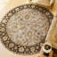 Tapis rond gris / noir / olive / ivoire de haute qualité noué à la main One-of-a-Kind