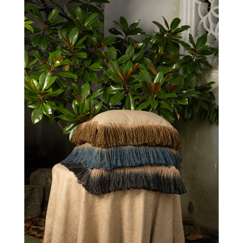Indigo Seas Jute Fringe Pillow Cover & Insert, Carbon
