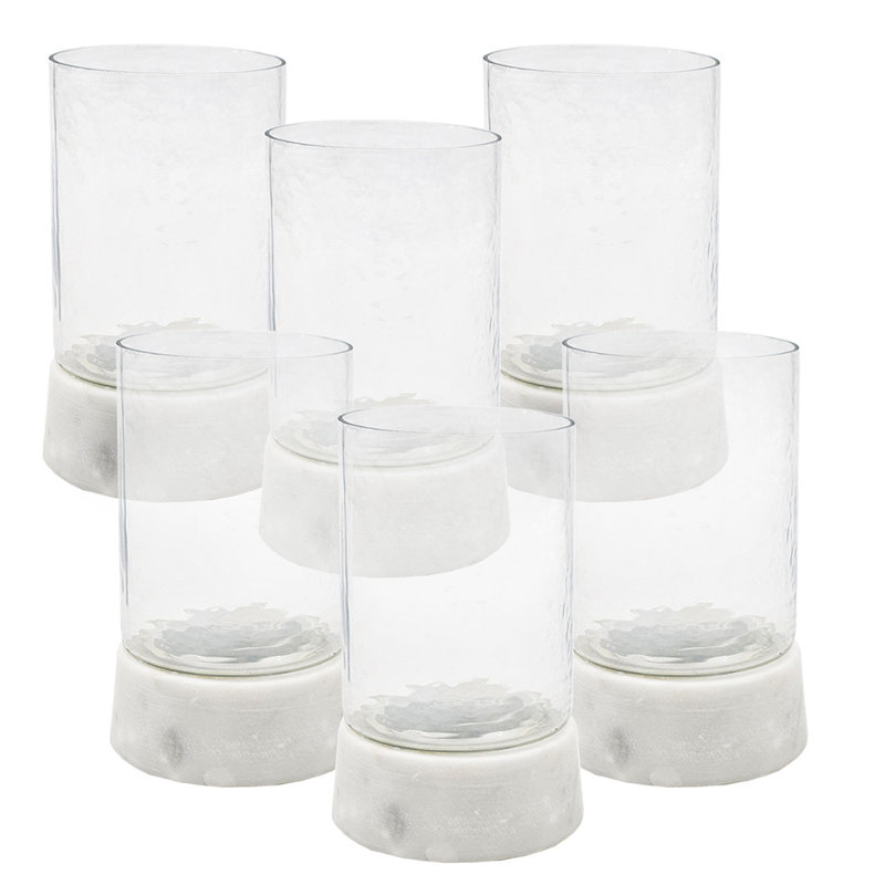 Doma Glass Stone Candle Holders - Set of 6 - Clear/White