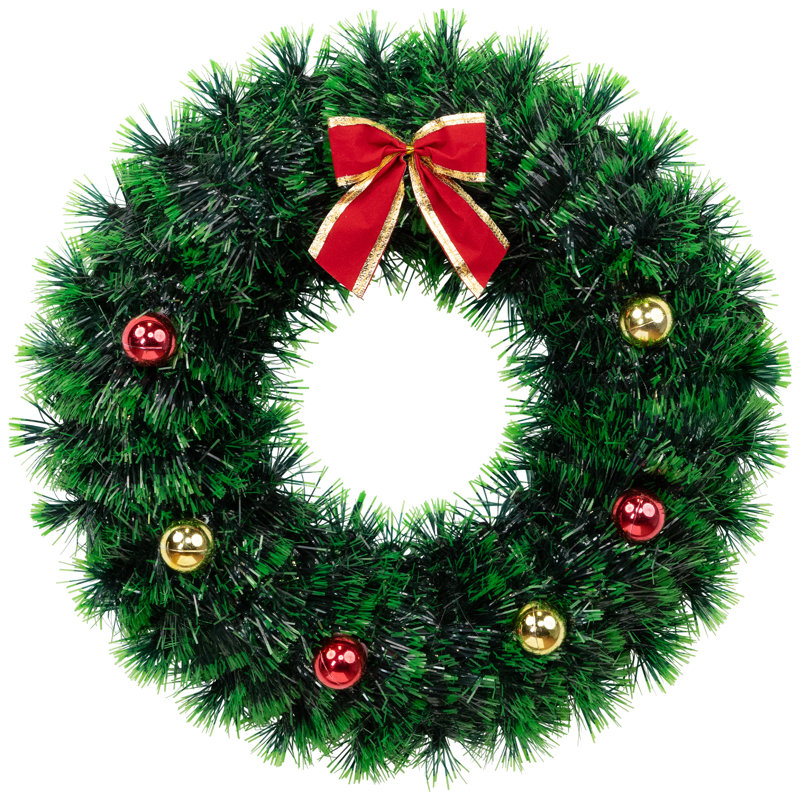 Couronne de Noël artificielle verte 17 pouces avec nœud - non éclairée