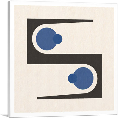 MidCentury Modern Blue Circles Hiding in Caves  Wrapped Canvas Painting Print