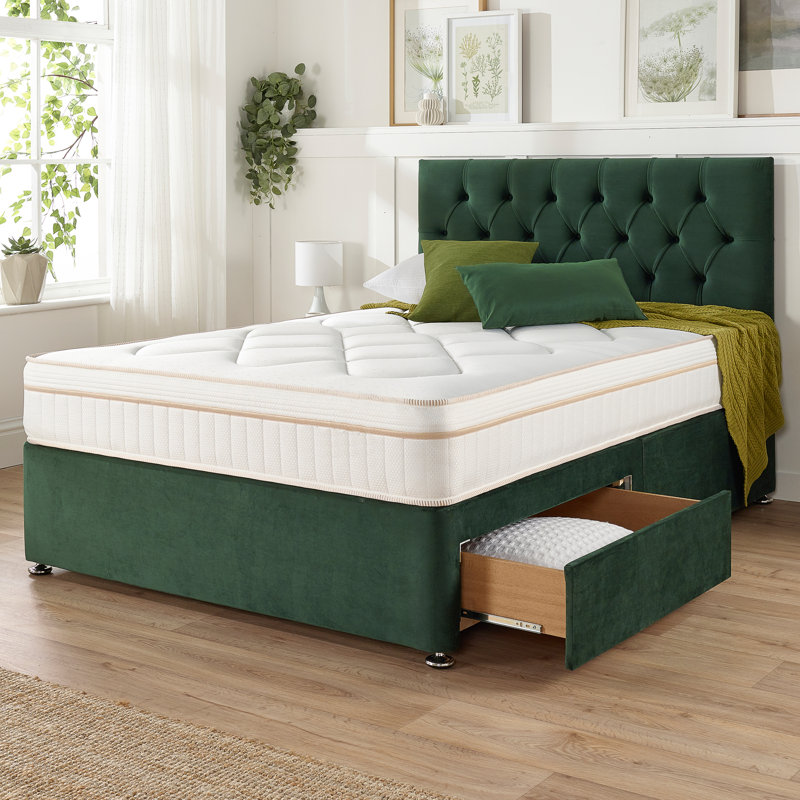 Amanjot Coilsprung Divan Bed Set, Pine Green, Small Single (2'6), 2 Drawers