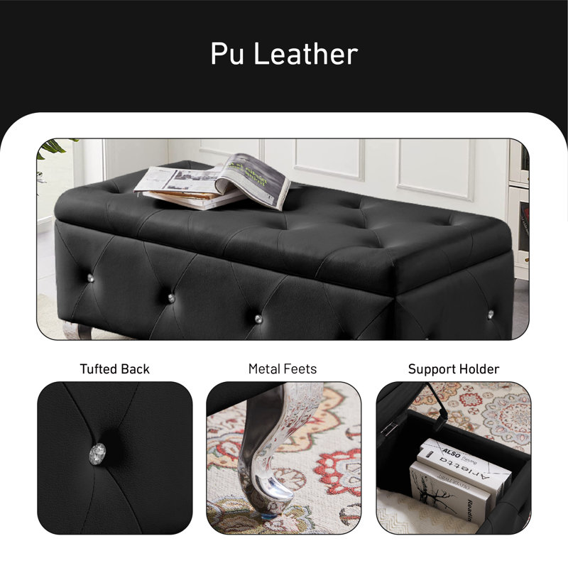 Banc de rangement rembourré Gianpaolo, Noir