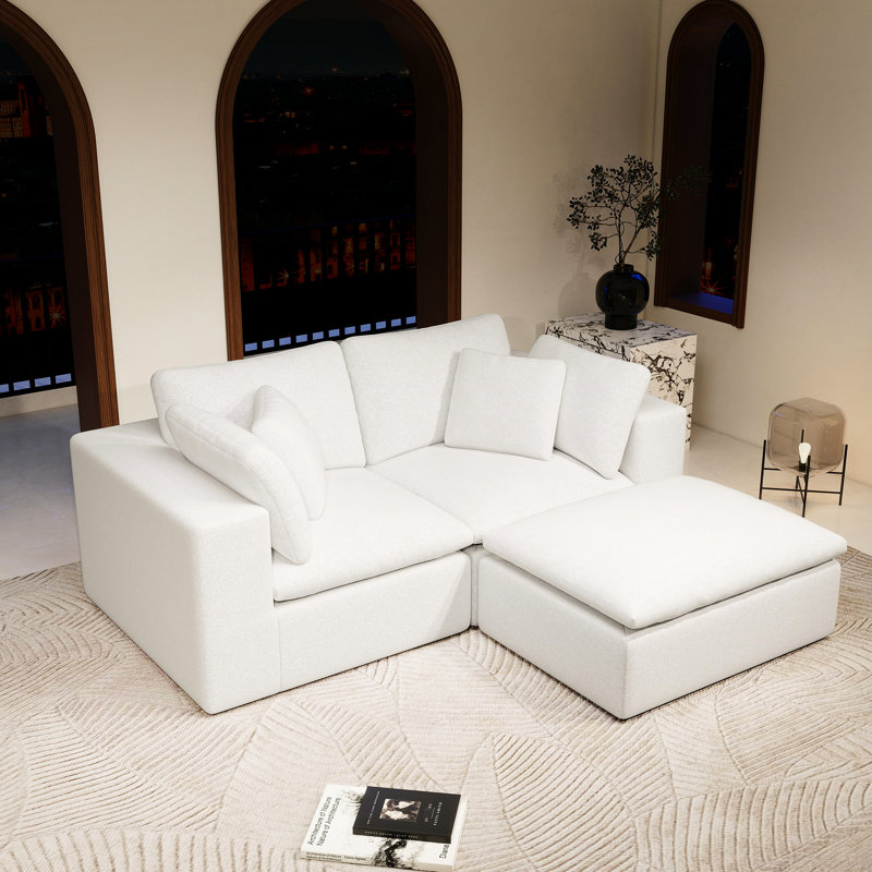 Canapé modulaire rembourré en velours côtelé 78,8 po x 68,9 po 78,8 x 68,9 po, blanc, sans assemblage, pour la maison