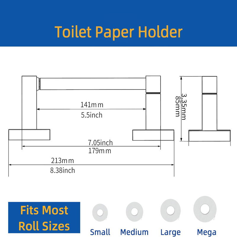 Bath Hardware Set 3-Piece Toilet Paper Holder, Towel Ring Wall Mounted Bathroom Accessories Set In Brushed Gold, Brushed Gold