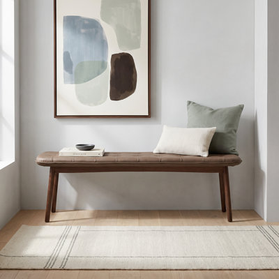55"W Genuine Leather Upholstered Bench with Solid Ash Frame