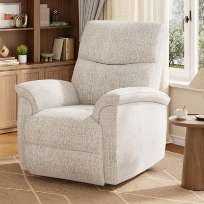 Fauteuil inclinable et oscillant pivotant à 360 °, fauteuil rembourré en chenille avec accoudoirs rembourrés et siège profond, canapé inclinable manuel pour le salon, la chambre à coucher et la chambre de bébé (blanc)