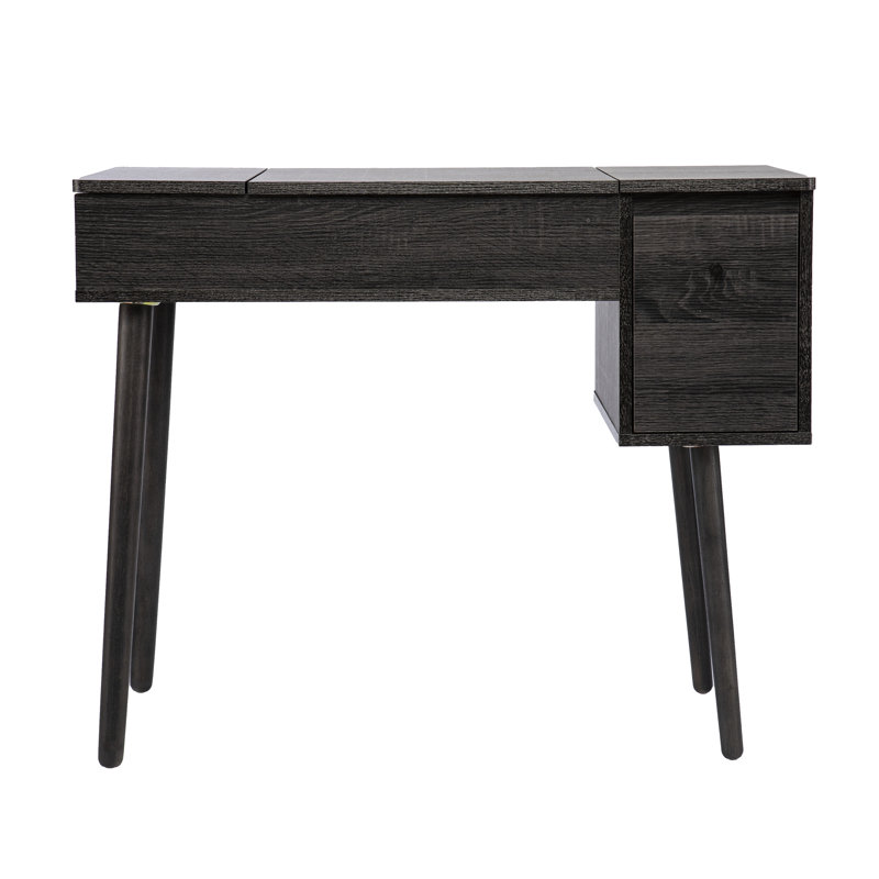 Meuble-lavabo noir avec miroir rabattable - Compartiment caché spacieux et tiroir profond pour cosmétiques