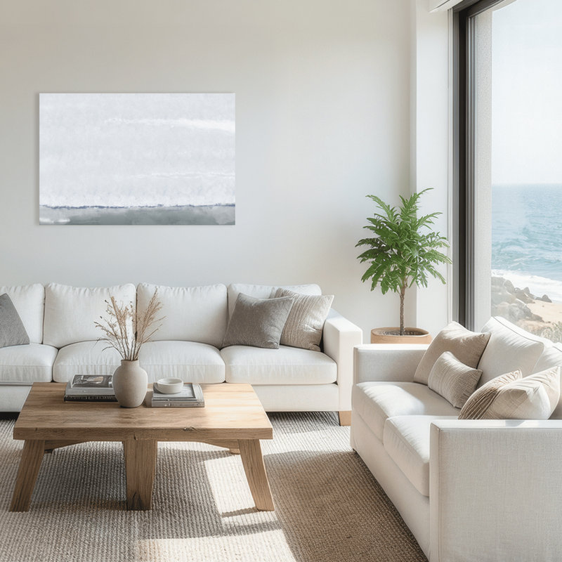 Coastal Retreat Silver Seas: Abstract Oceanscape, 16" H x 24" W x 1.5" D, Wrapped Canvas, Does Not Apply