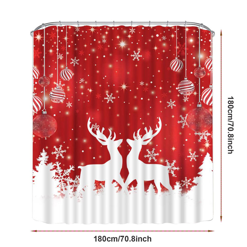 Rideau de douche 71 po x 71 po avec élans de Noël, rideaux de douche Merry Christmas Reindeer Red