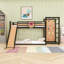 Lit superposé simple TG au-dessus de simple TG avec tablettes, glissade, panier de basketball, mur d'escalade, anneaux rétractables et garde-corps
