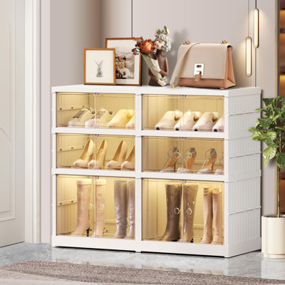 3-Tier Clear Collapsible Shoe Storage Cabinet With Doors - Fits Up To 12 Pairs