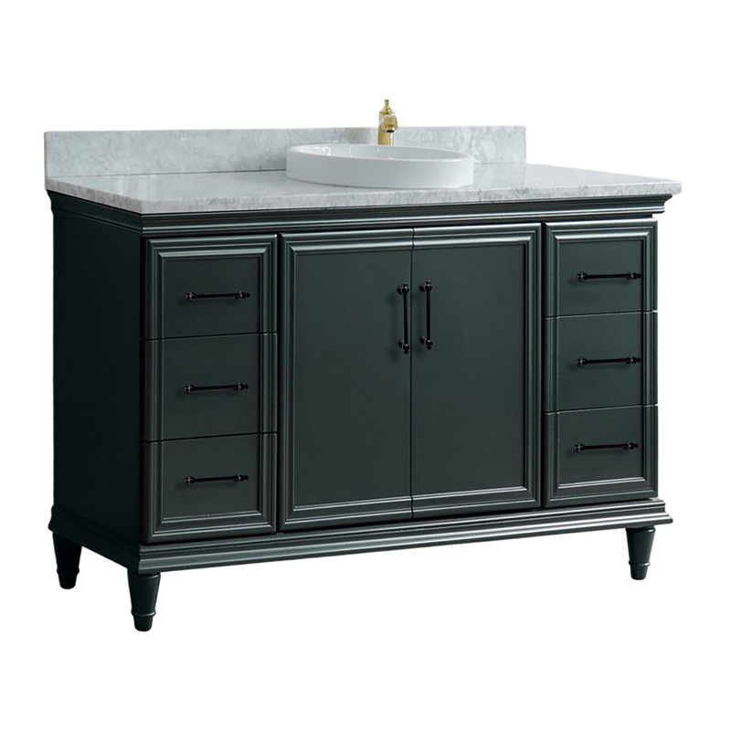 Finition de meuble-lavabo simple avec granite galaxie et lavabo rond, 61", Marbre de Carrare blanc