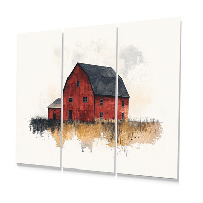 «Red and Black Rustic Barn Landscape I», ensemble de reproduction d'art mural de ferme