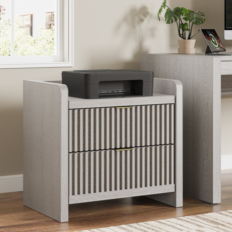 Night Stands Set of 2-Fluted Nightstands with Charging Station- Modern 2 Drawers Nightstand 25" Tall Bedside Table End Table, Large Night Stand for Bedroom, Sofa Side
