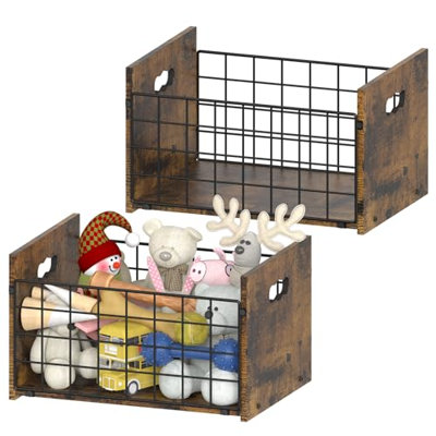 Wooden & Metal Storage Baskets Organizer for Toys, Media, Home Decor