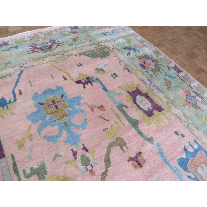 Tapis oriental rose noué à la main coloré Oushak 8F097A7FF2394E41A62219BE194122CA, Rectangle 8 pi 10 po x 12 pi